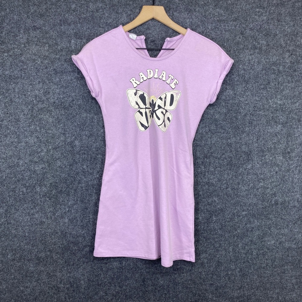 Evsie Girls Purple Radiate Kindness Butterfly Graphic T-Shirt Dress Size L 11/12